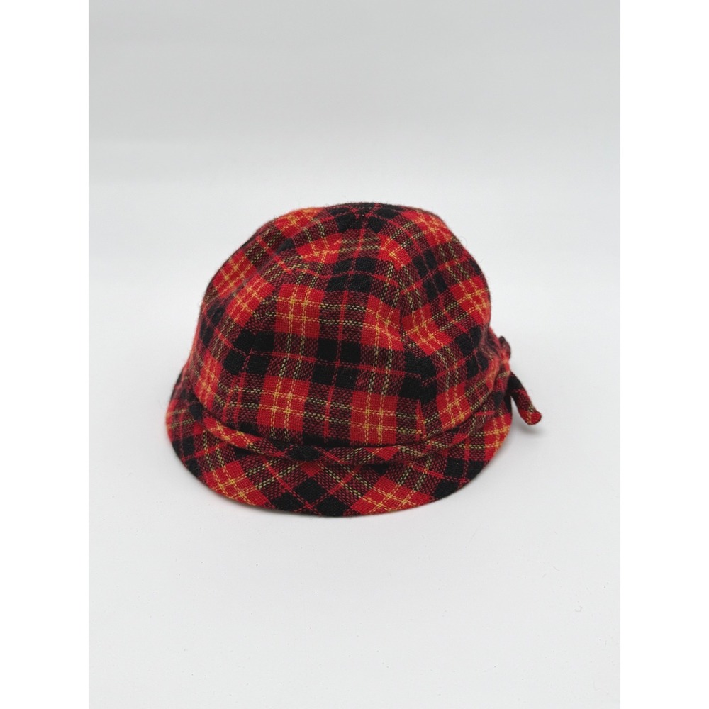 Vintage Joseph Magnin Plaid Wool Newsboy Cap Red Tartan Driving Hat - Picture 6 of 8